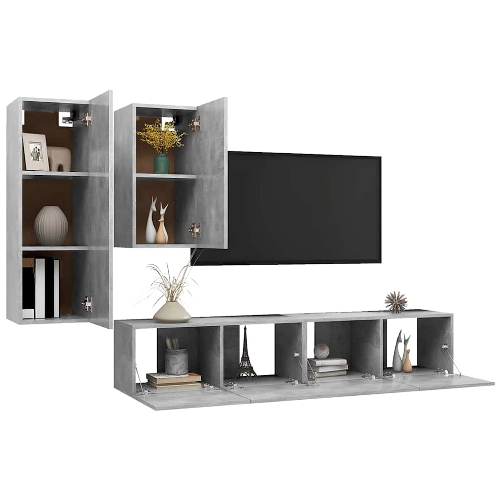 vidaXL 4 Piece TV Cabinet Set Concrete Grey Engineered Wood - 30.5 x 30 x 90 cm
