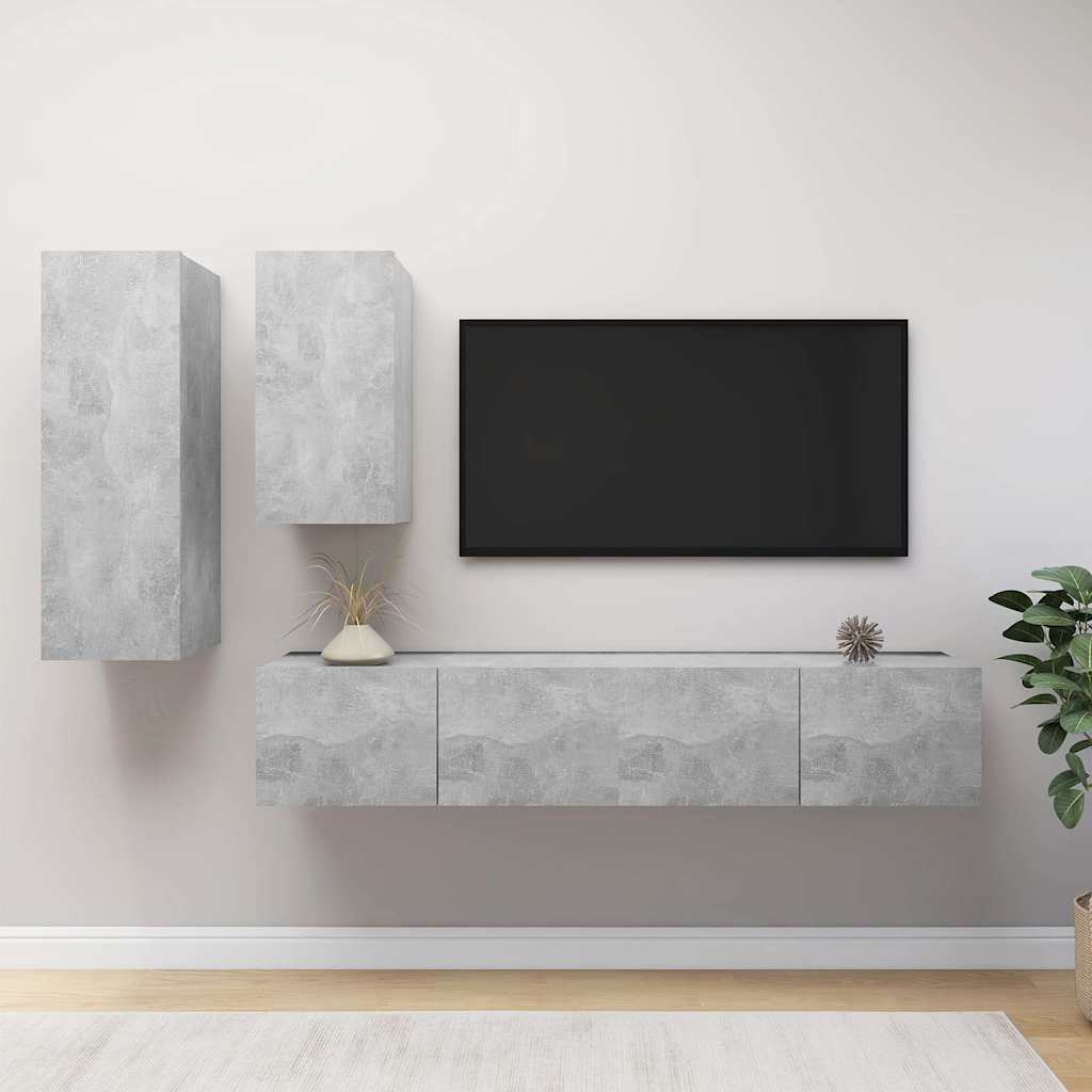vidaXL 4 Piece TV Cabinet Set Concrete Grey Engineered Wood - 30.5 x 30 x 90 cm