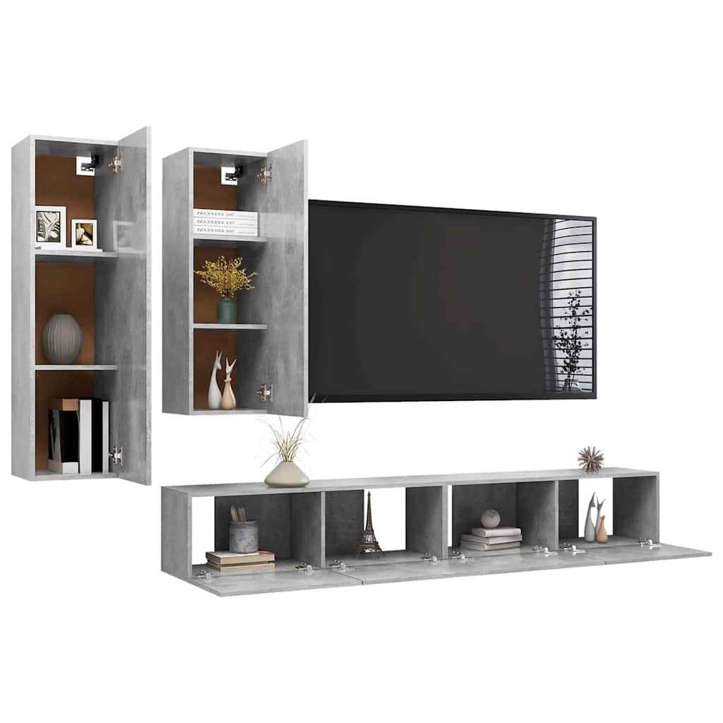 vidaXL 4 Piece TV Cabinet Set Concrete Grey Engineered Wood - 100 x 30.5 x 30 cm