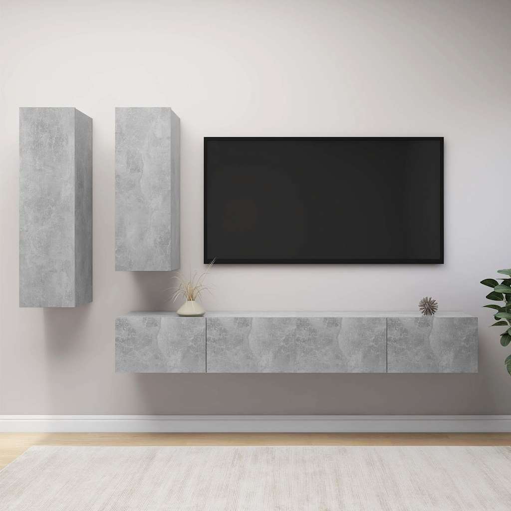 vidaXL 4 Piece TV Cabinet Set Concrete Grey Engineered Wood - 100 x 30.5 x 30 cm