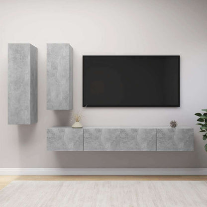 vidaXL 4 Piece TV Cabinet Set Concrete Grey Engineered Wood - 100 x 30.5 x 30 cm