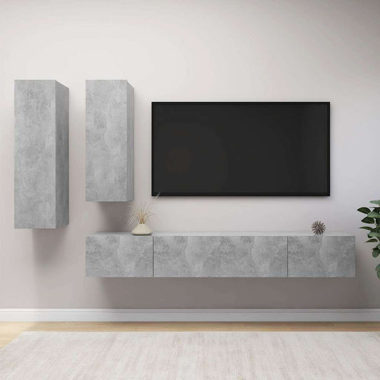 vidaXL 4 Piece TV Cabinet Set Concrete Grey Engineered Wood - 100 x 30.5 x 30 cm