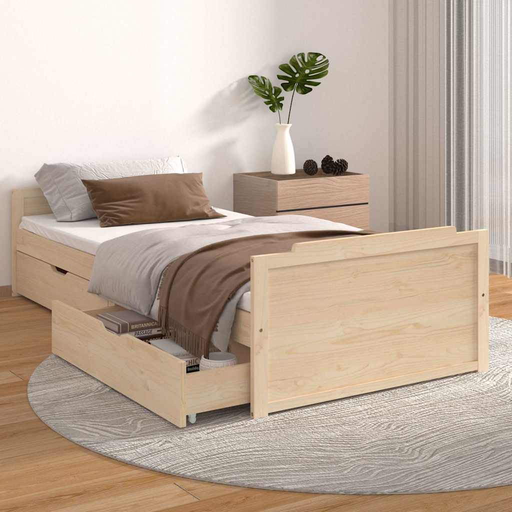 vidaXL Bed Frame without Mattress Solid Wood Pine 90x200 cm - Brown - 203.5 x 96 x 48.5 cm