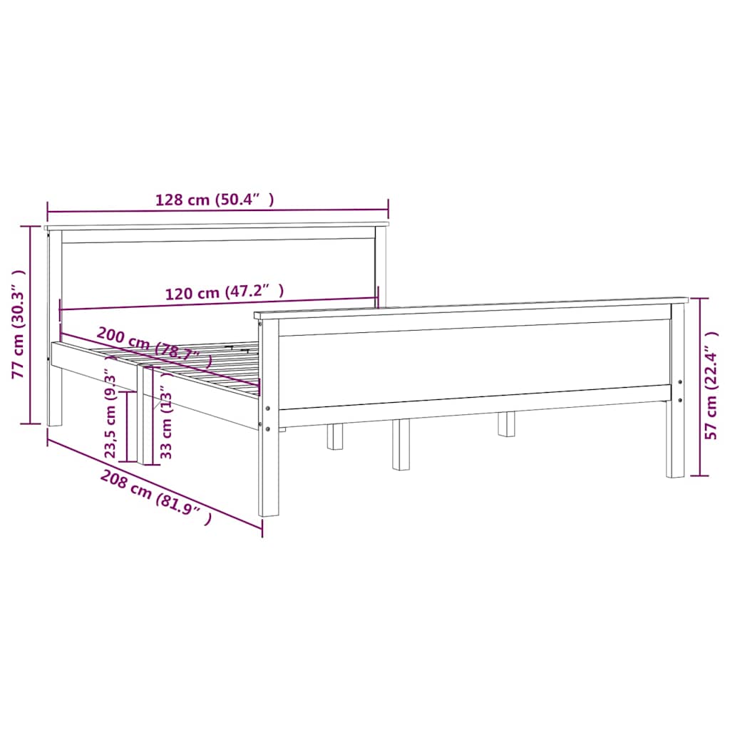 vidaXL Bed Frame without Mattress Solid Wood Pine 120x200 cm - Brown - 208 x 128 x 77 cm