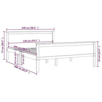 vidaXL Bed Frame without Mattress Solid Wood Pine 140x200 cm - Brown - 208 x 148 x 77 cm