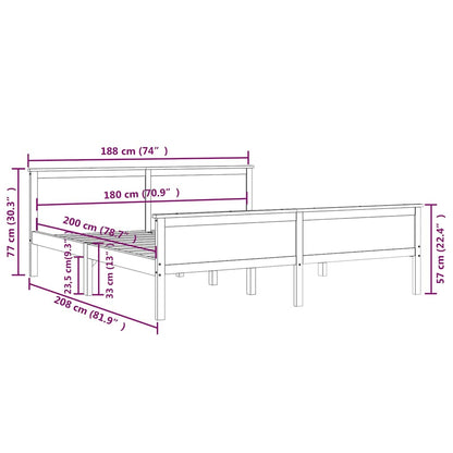 vidaXL Bed Frame without Mattress Solid Wood Pine 180x200 cm - Brown - 208 x 188 x 77 cm