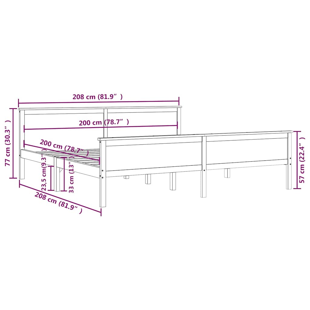 vidaXL Bed Frame without Mattress Solid Wood Pine 200x200 cm - Brown - 208 x 208 x 77 cm
