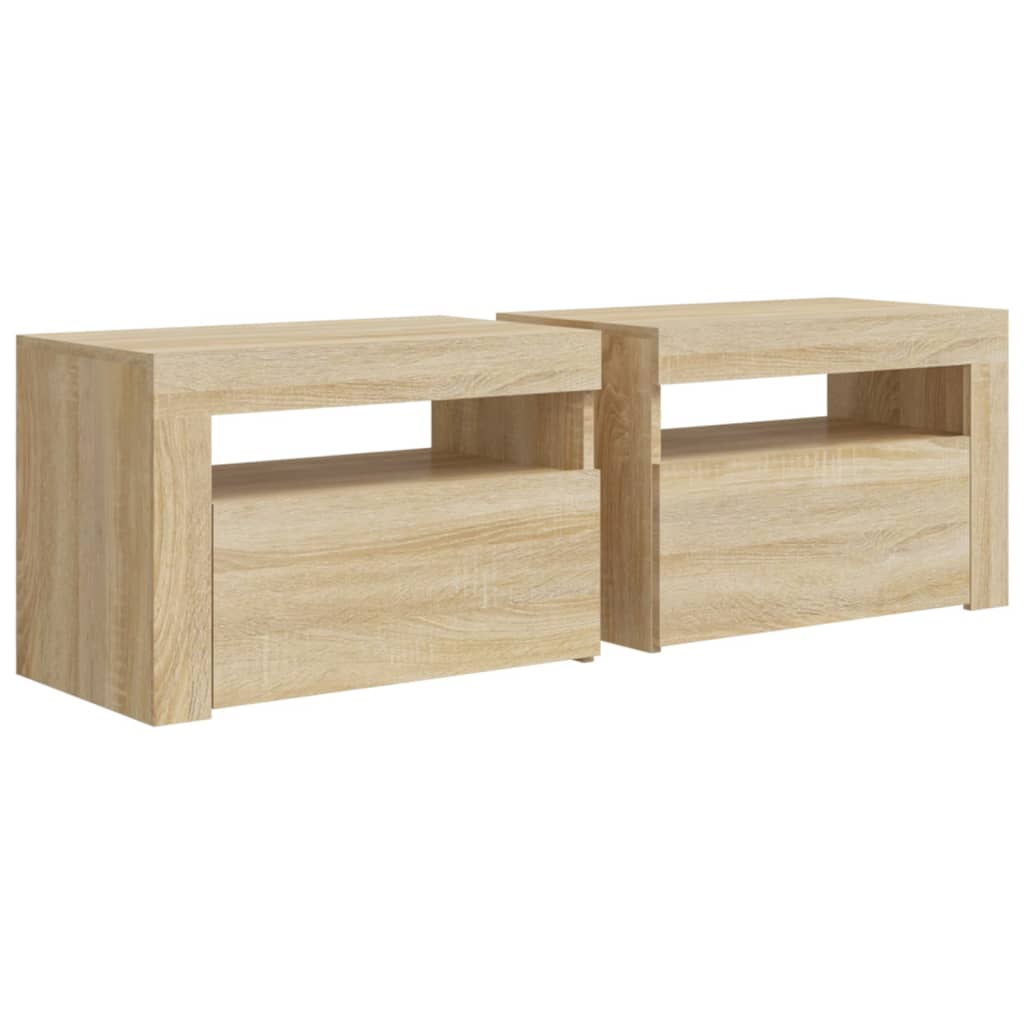 vidaXL Bedside Cabinets 2 pcs with LEDs Sonoma Oak 60x35x40 cm - Brown
