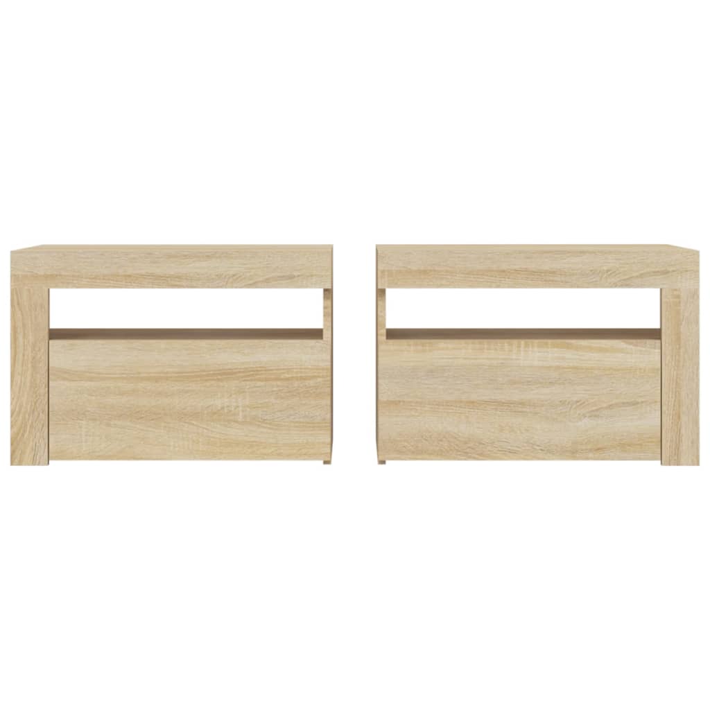vidaXL Bedside Cabinets 2 pcs with LEDs Sonoma Oak 60x35x40 cm - Brown