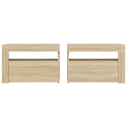 vidaXL Bedside Cabinets 2 pcs with LEDs Sonoma Oak 60x35x40 cm - Brown