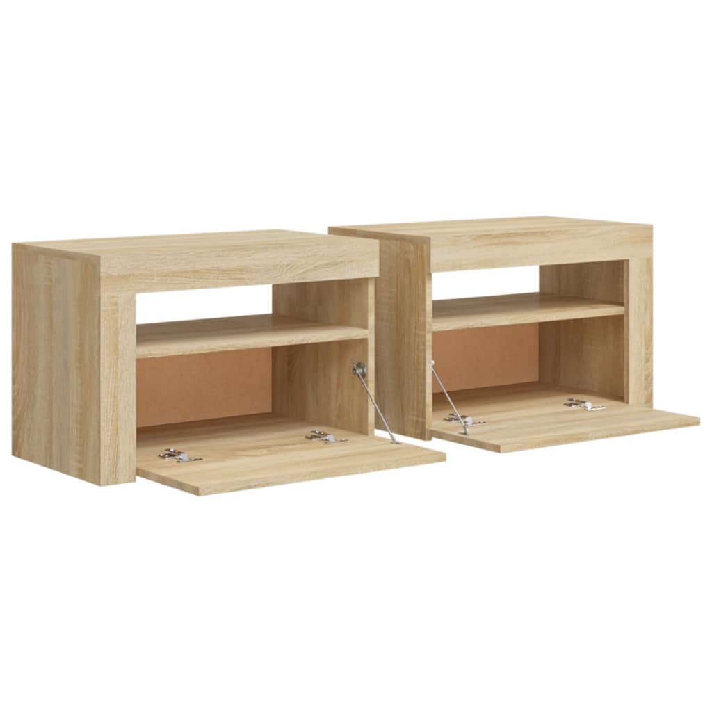 vidaXL Bedside Cabinets 2 pcs with LEDs Sonoma Oak 60x35x40 cm - Brown