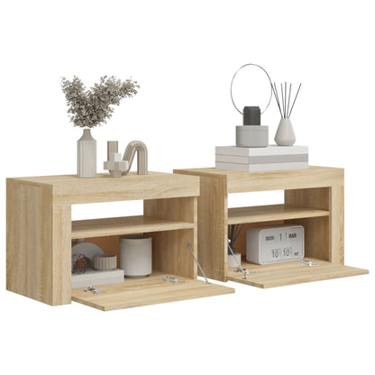 vidaXL Bedside Cabinets 2 pcs with LEDs Sonoma Oak 60x35x40 cm - Brown