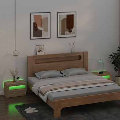 vidaXL Bedside Cabinets 2 pcs with LEDs Sonoma Oak 60x35x40 cm - Brown