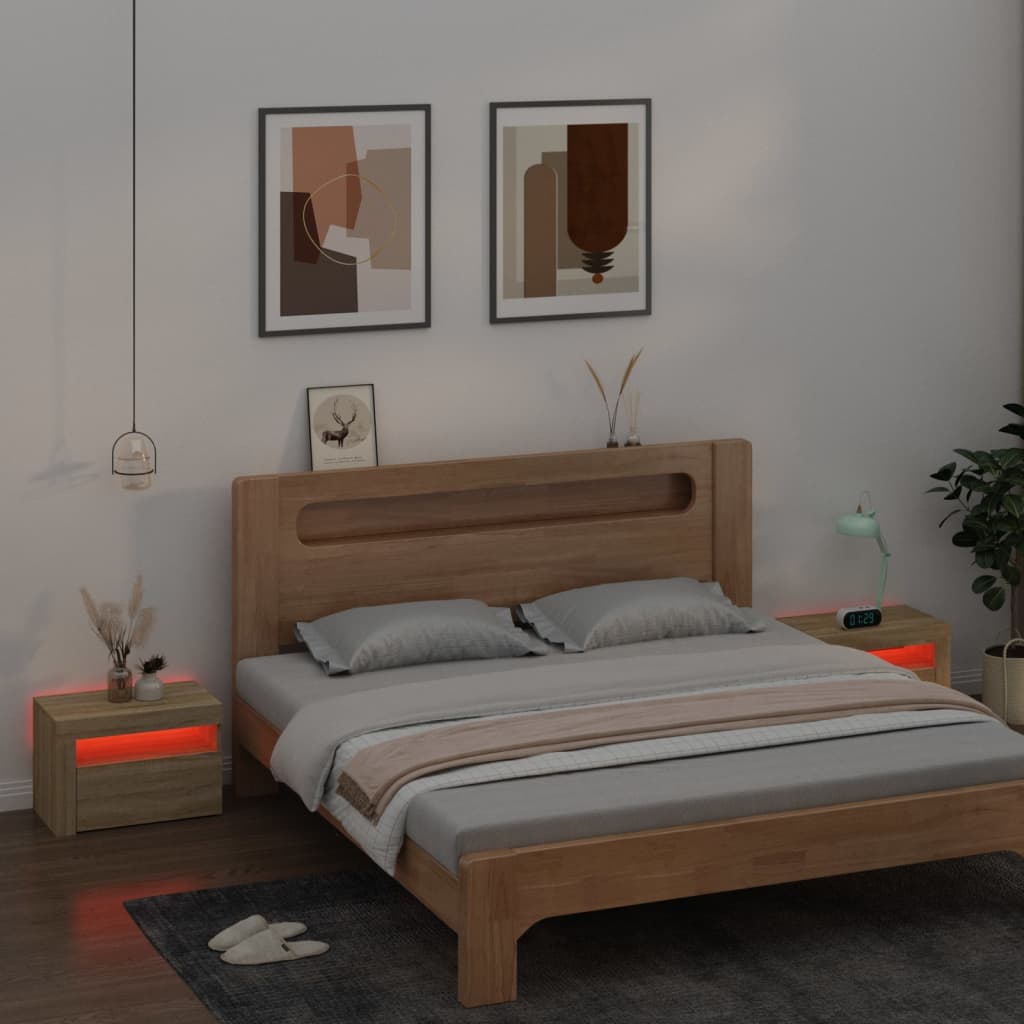 vidaXL Bedside Cabinets 2 pcs with LEDs Sonoma Oak 60x35x40 cm - Brown