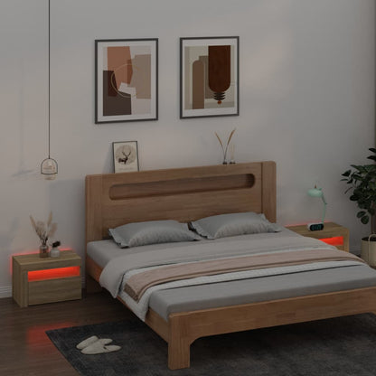 vidaXL Bedside Cabinets 2 pcs with LEDs Sonoma Oak 60x35x40 cm - Brown