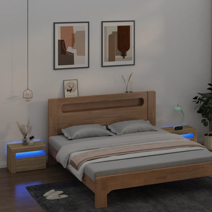 vidaXL Bedside Cabinets 2 pcs with LEDs Sonoma Oak 60x35x40 cm - Brown