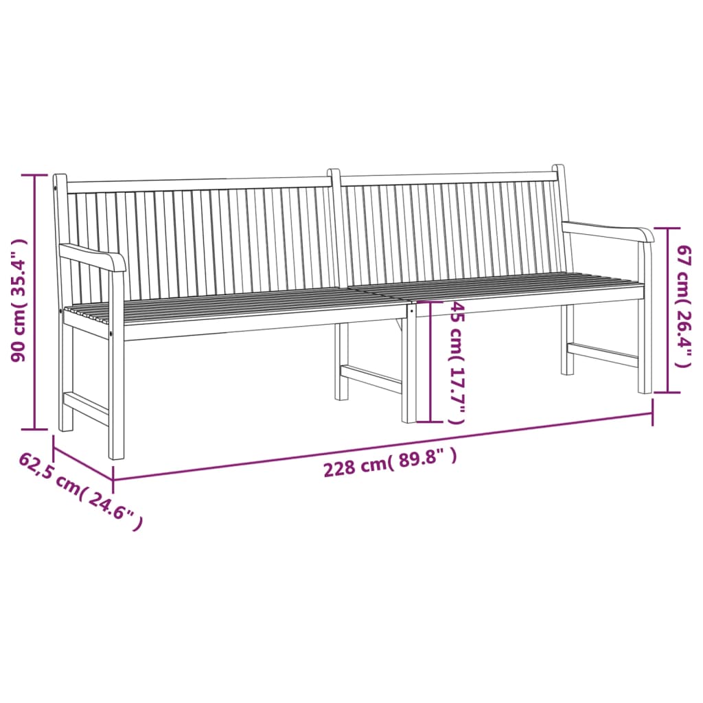vidaXL Garden Bench | Warm Teak Wood | Fine Sanded Teak Hardwood | Large - Brown - 228 cm