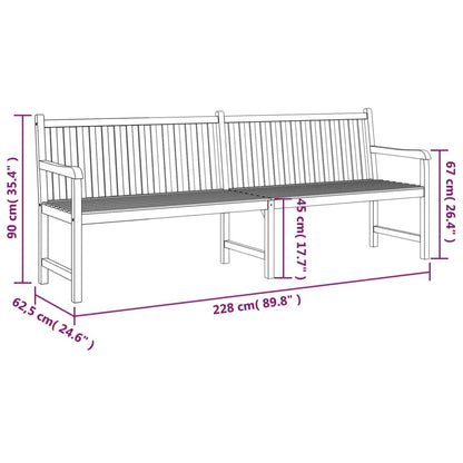 vidaXL Garden Bench | Warm Teak Wood | Fine Sanded Teak Hardwood | Large - Brown - 228 cm
