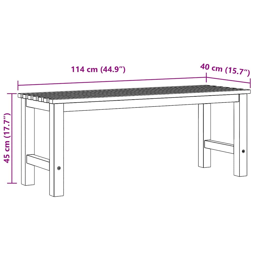 vidaXL Bench | Brown | Solid Teak Wood | 114 cm | Strong | Bench | Rectangular - 114 x 40 x 45 cm