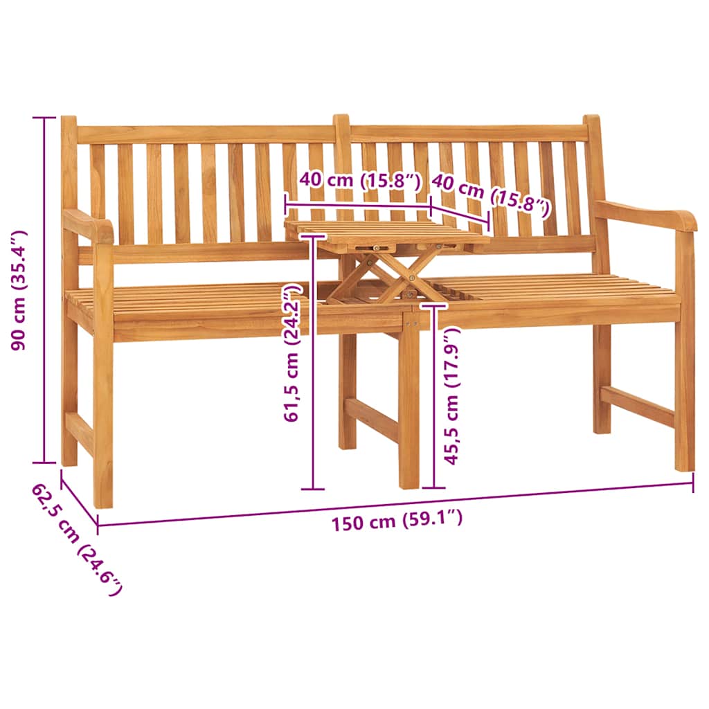 vidaXL Bench | Teak | Solid Teak Wood | 3-seater - Brown