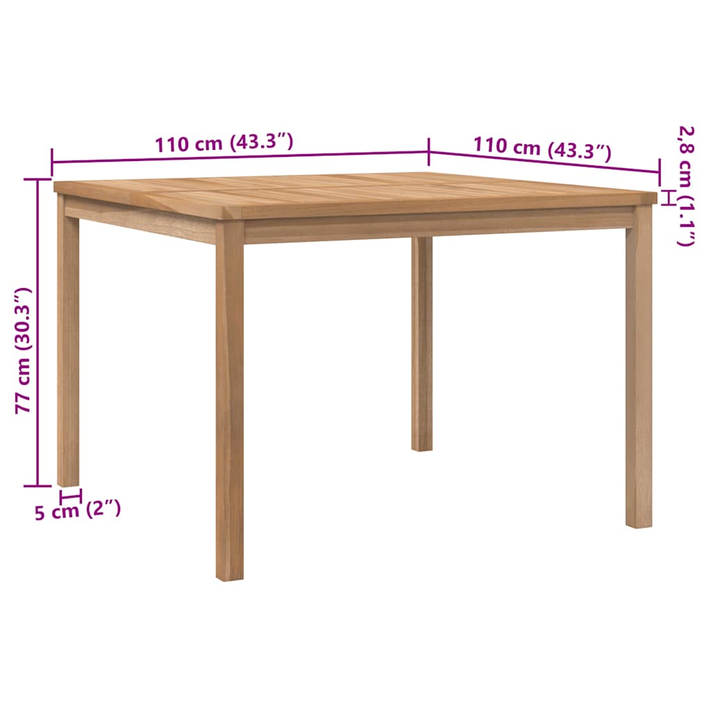 vidaXL Garden Dining Table 110x110x77 cm Solid Teak Wood - Brown