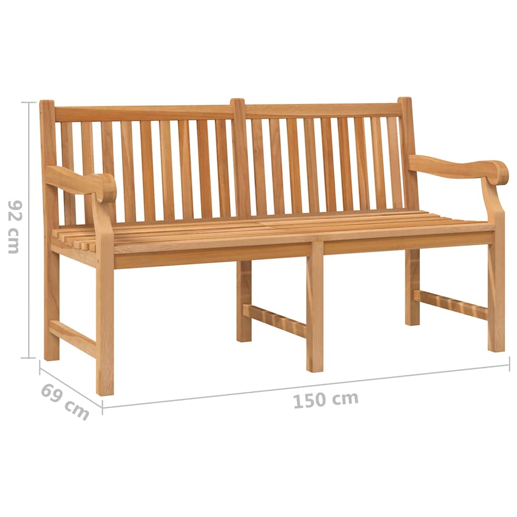 vidaXL Garden Bench | Light Brown | Solid Teak Wood | Extra Heavy | Durable - 150 x 69 x 92 cm - 11339