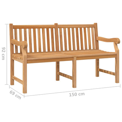 vidaXL Garden Bench | Light Brown | Solid Teak Wood | Extra Heavy | Durable - 150 x 69 x 92 cm - 11339
