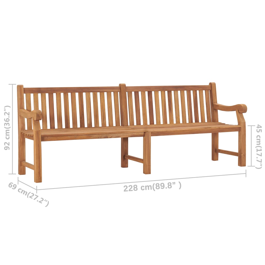 vidaXL Garden Bench | Teak | Solid Teak Wood | Extra Large | Rectangular - Brown - 228 x 69 x 92 cm