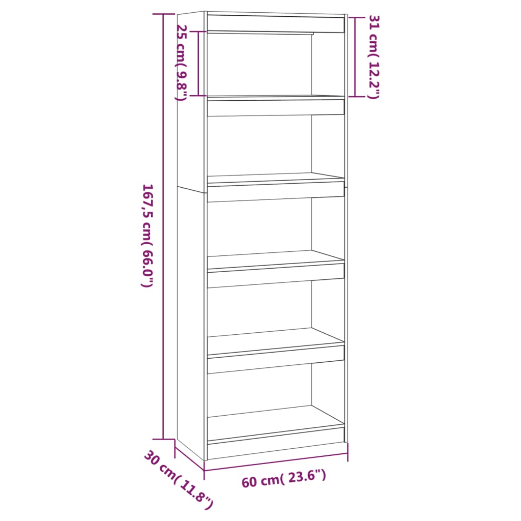 vidaXL Book Cabinet/Room Divider Black 60x30x167.5 cm Solid Wood Pine