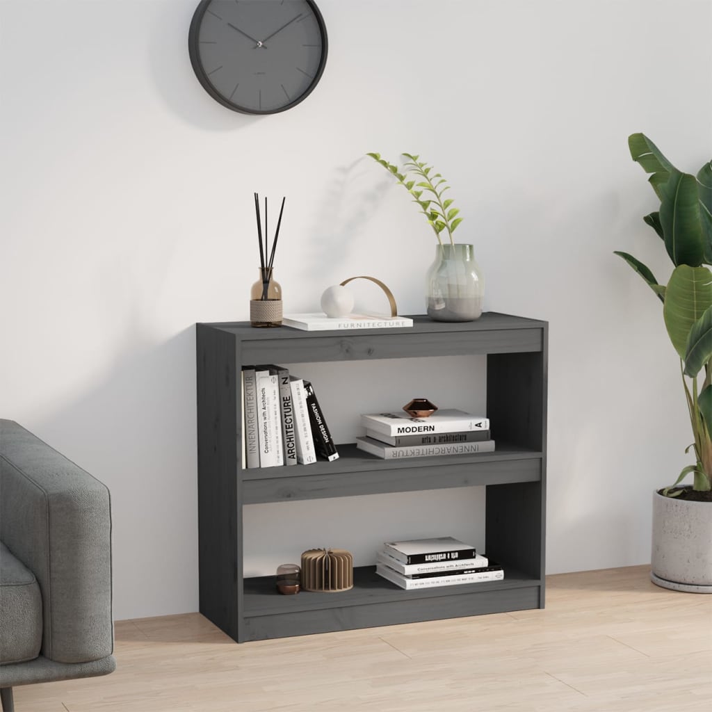 vidaXL Book Cabinet/Room Divider Grey 80x30x71,5 cm Solid Wood Pine