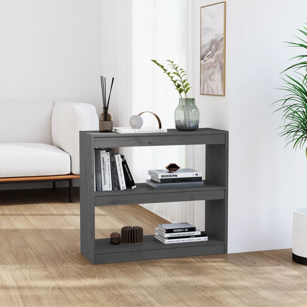 vidaXL Book Cabinet/Room Divider Grey 80x30x71,5 cm Solid Wood Pine