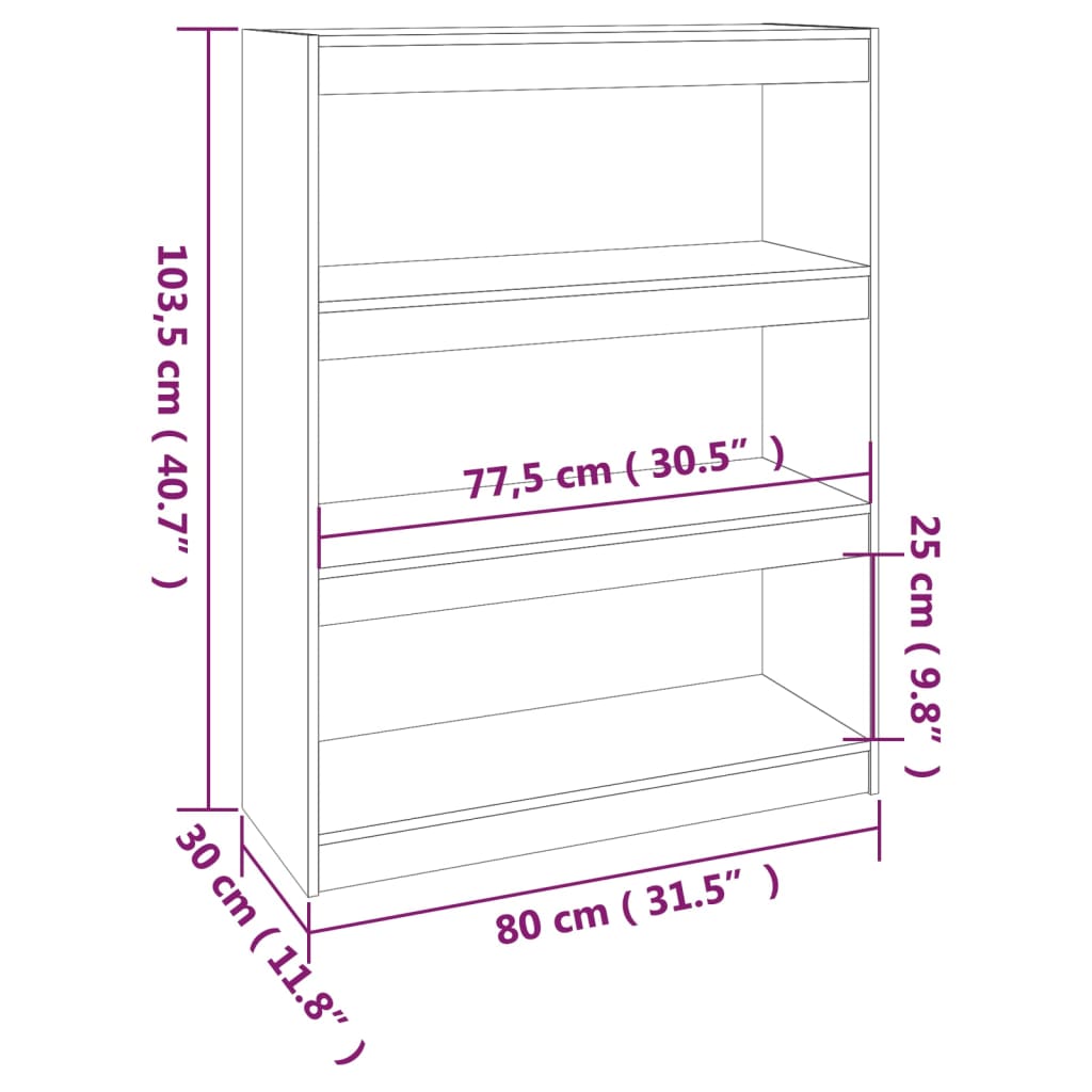 vidaXL Book Cabinet/Room Divider White 80x30x103,5 cm Solid Wood Pine