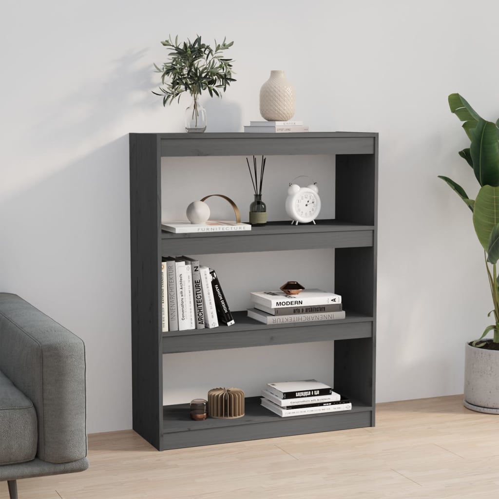 vidaXL Book Cabinet/Room Divider Grey 80x30x103,5 cm Solid Wood Pine