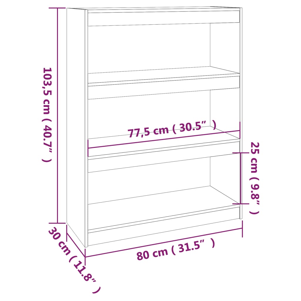 vidaXL Book Cabinet/Room Divider Grey 80x30x103,5 cm Solid Wood Pine