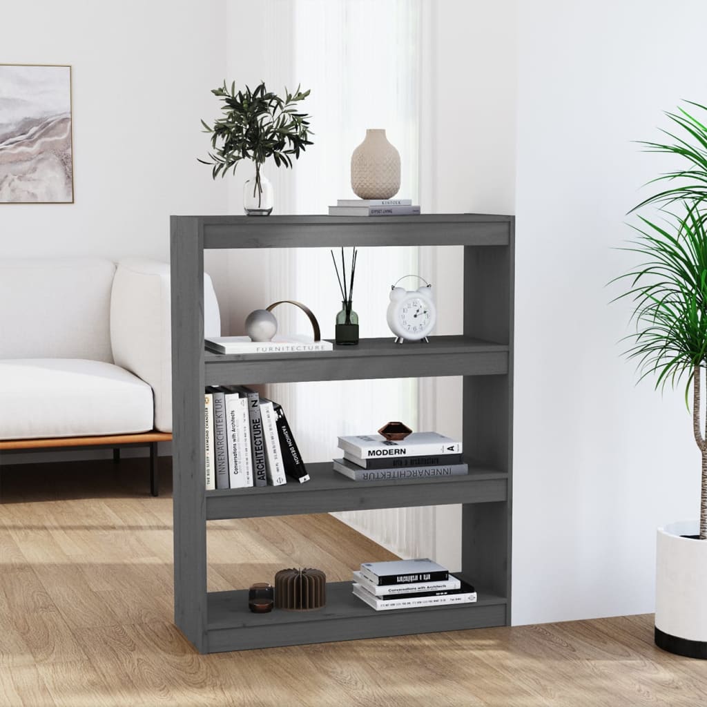 vidaXL Book Cabinet/Room Divider Grey 80x30x103,5 cm Solid Wood Pine