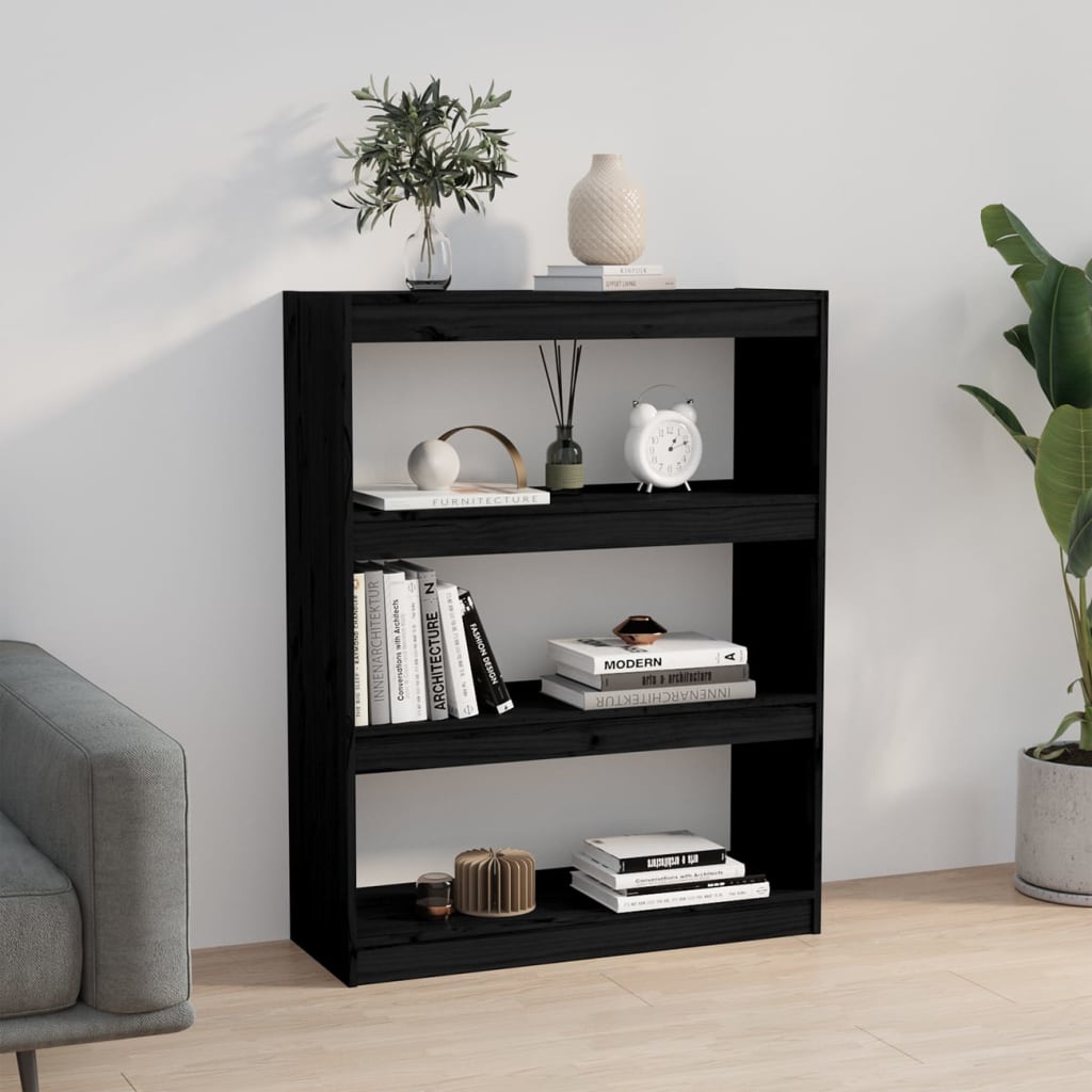 vidaXL Book Cabinet/Room Divider Black 80x30x103,5 cm Solid Wood Pine