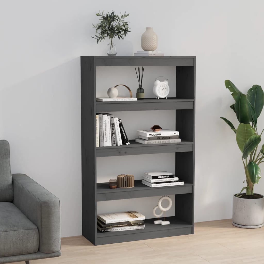 vidaXL Book Cabinet/Room Divider Grey 80x30x135,5 cm Solid Wood Pine