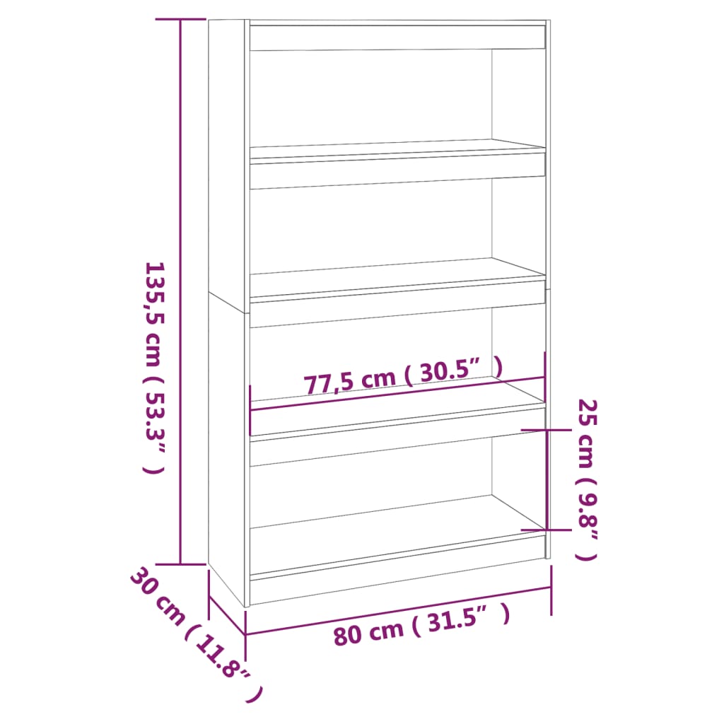 vidaXL Book Cabinet/Room Divider Grey 80x30x135,5 cm Solid Wood Pine
