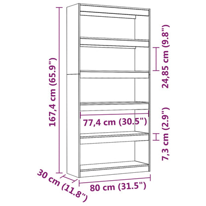 vidaXL Book Cabinet/Room Divider White 80x30x167,4 cm Solid Wood Pine - Medium
