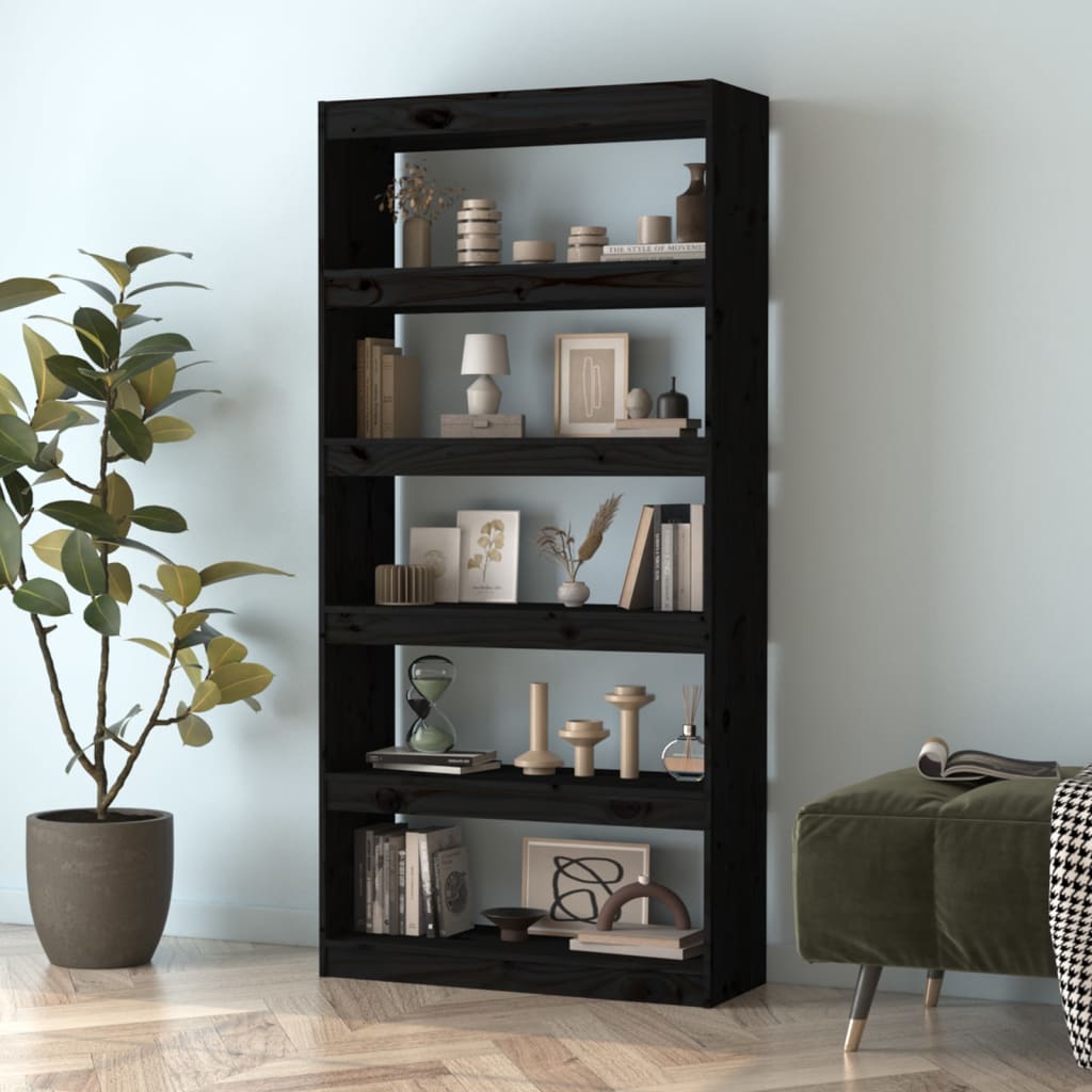 vidaXL Book Cabinet/Room Divider Black 80x30x167,4 cm Solid Wood Pine