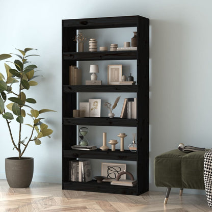 vidaXL Book Cabinet/Room Divider Black 80x30x167,4 cm Solid Wood Pine