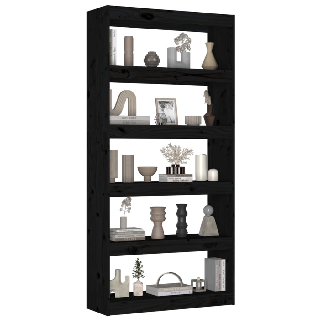 vidaXL Book Cabinet/Room Divider Black 80x30x167,4 cm Solid Wood Pine