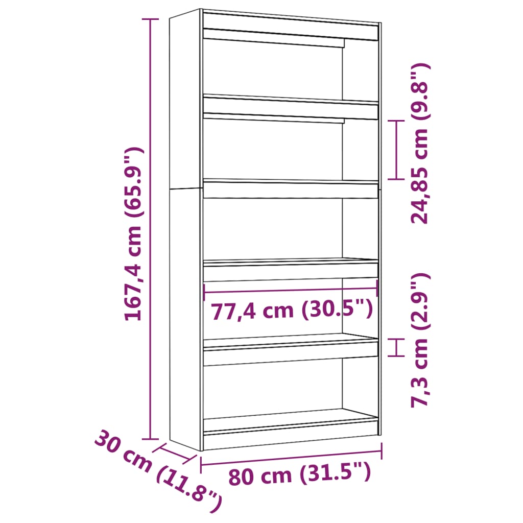 vidaXL Book Cabinet/Room Divider Black 80x30x167,4 cm Solid Wood Pine
