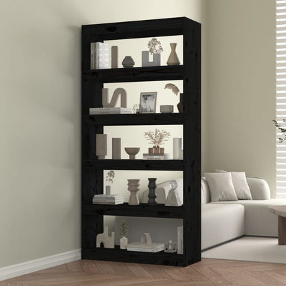 vidaXL Book Cabinet/Room Divider Black 80x30x167,4 cm Solid Wood Pine