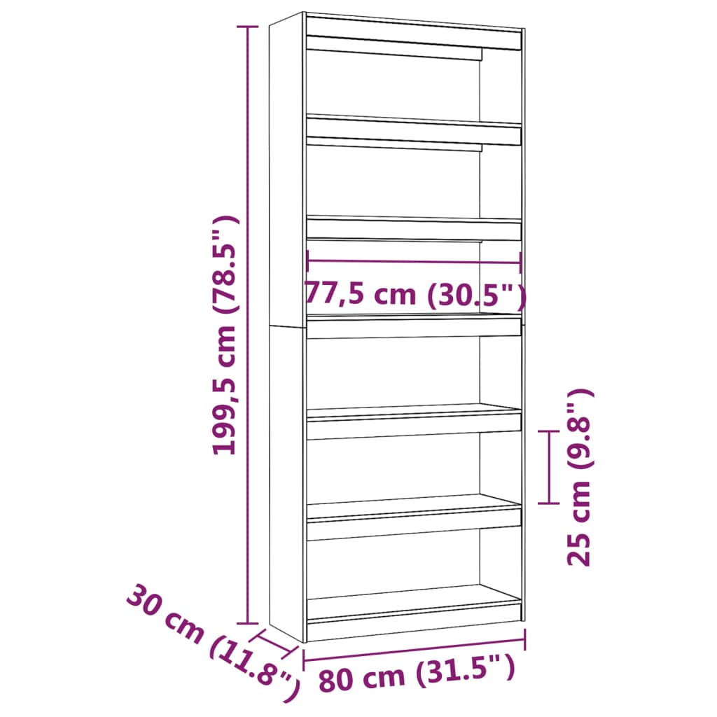 vidaXL Book Cabinet/Room Divider 80x30x199,5 cm Solid Wood Pine - Brown