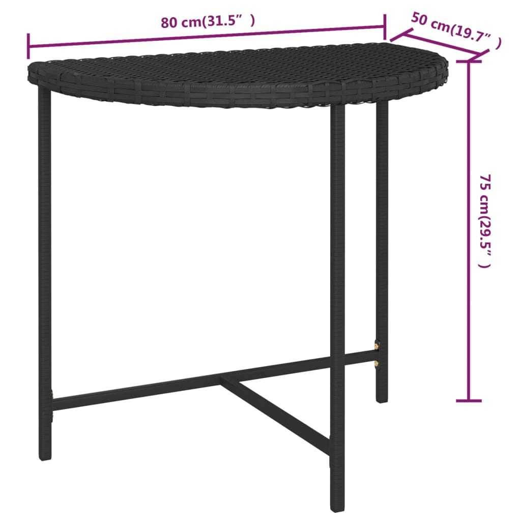 316654 vidaXL Garden Table Black 80x50x75 cm Poly Rattan