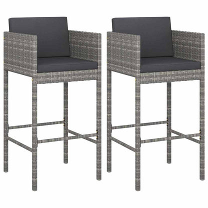 vidaXL Bar Stools with Cushions 2 pcs Grey Poly Rattan - 50 x 48 x 100 cm