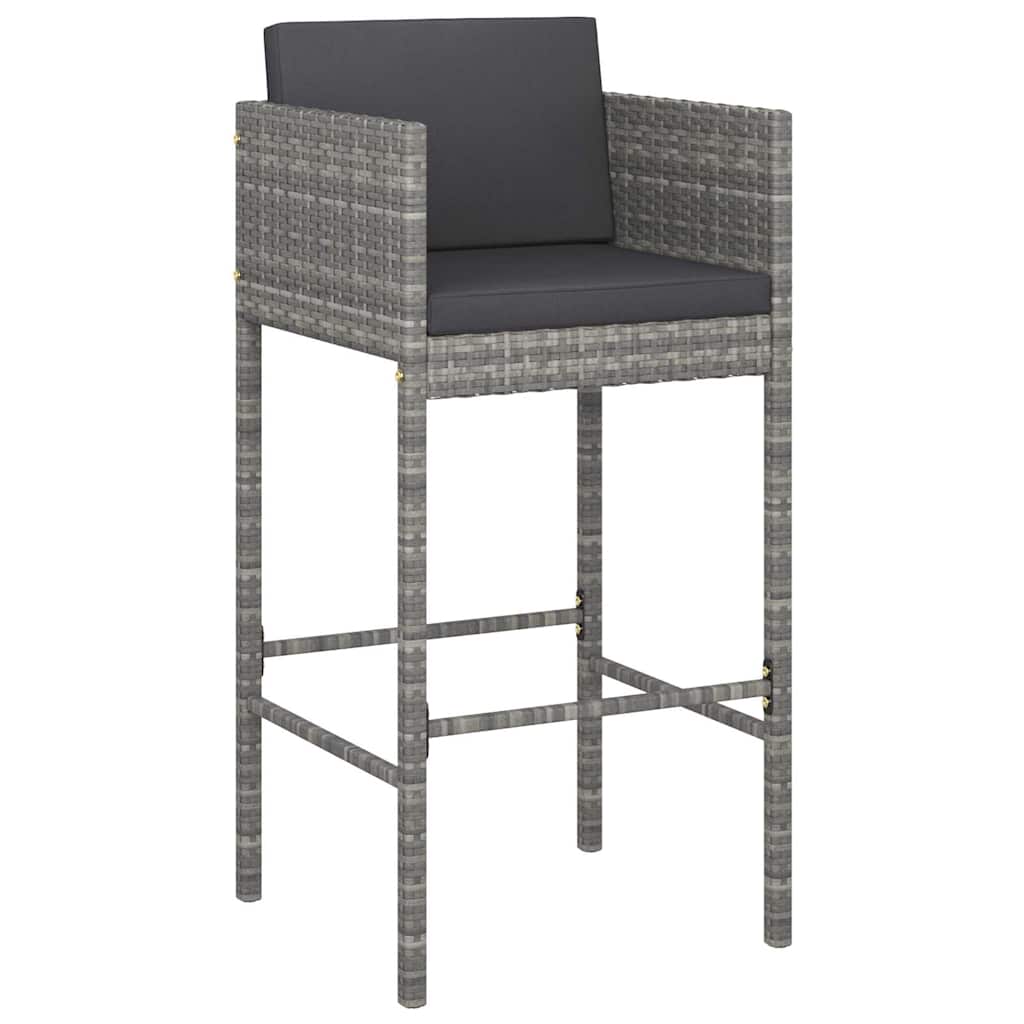 vidaXL Bar Stools with Cushions 2 pcs Grey Poly Rattan - 50 x 48 x 100 cm