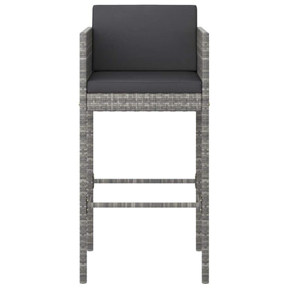 vidaXL Bar Stools with Cushions 2 pcs Grey Poly Rattan - 50 x 48 x 100 cm