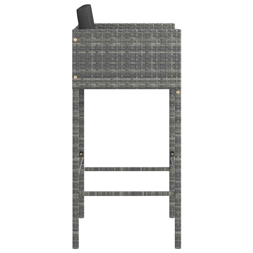 vidaXL Bar Stools with Cushions 2 pcs Grey Poly Rattan - 50 x 48 x 100 cm